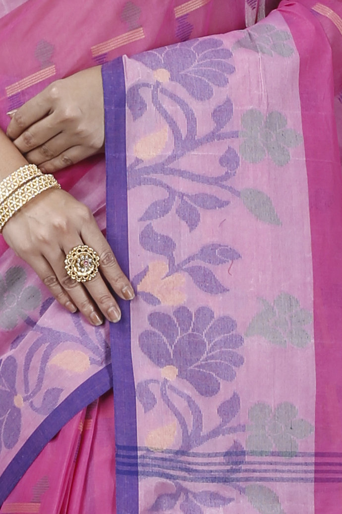 Pink Pure Cotton Urva Tant Saree (1232)